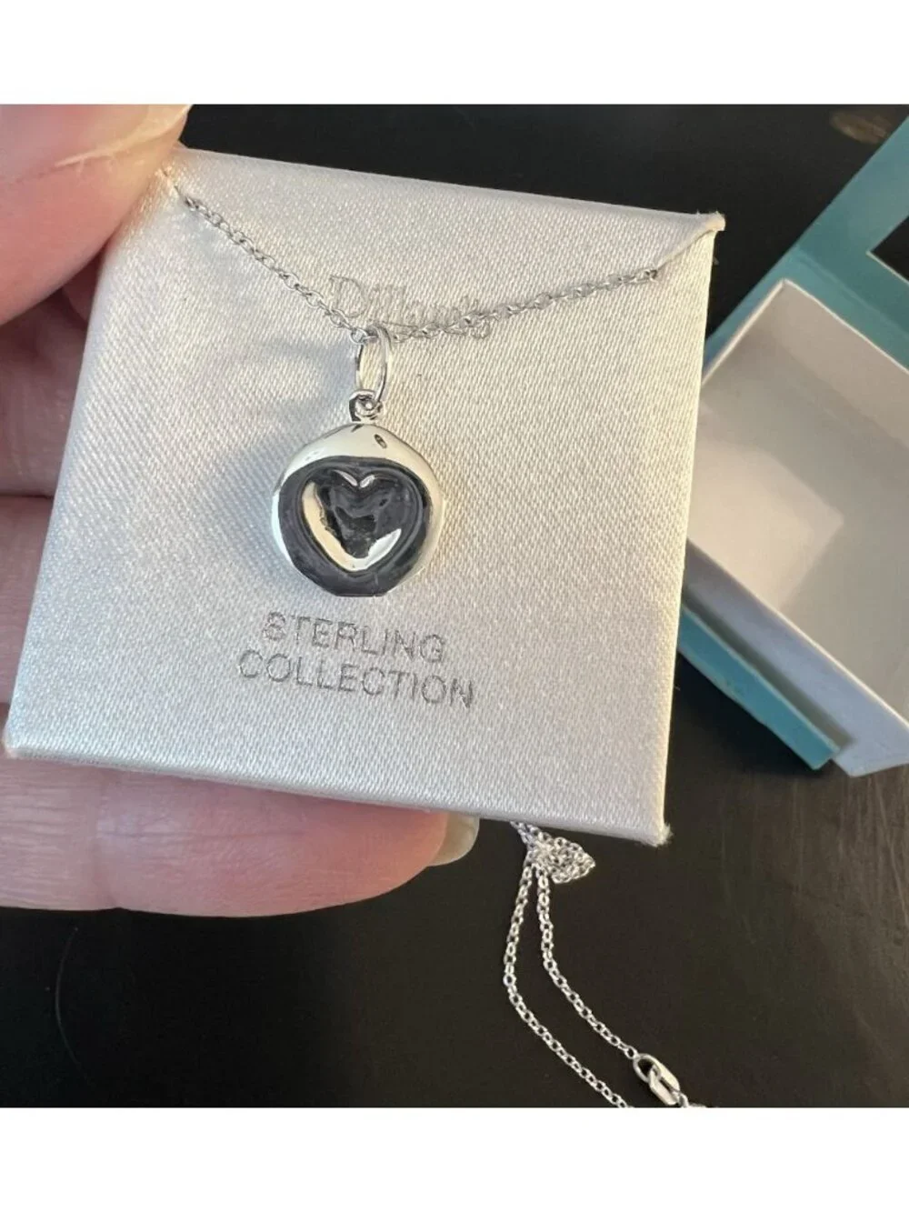 Sterling Silver Heart Pendant Necklace 925 Inset Heart Round 16